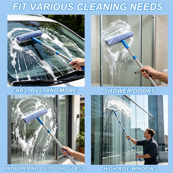 120“Professional Squeegee Window Cleaning Kit with Extension Pole,Window Cleaning Kit,Window Washing Tool for Indoor Outdoor Windows & Car Glass Easy to use, Great for high-Rise Hard-to-Reach Windows