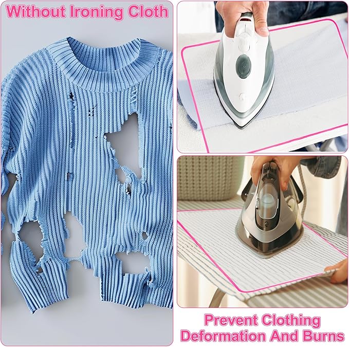 2 Pack Pressing Cloth for Ironing,15.7 × 23.6 Inch Mesh Cloth Ironing Pad Ironing Cloth to Protect Clothes, Scorch-Saving Insulation Press Cloth for Ironing (Pink)