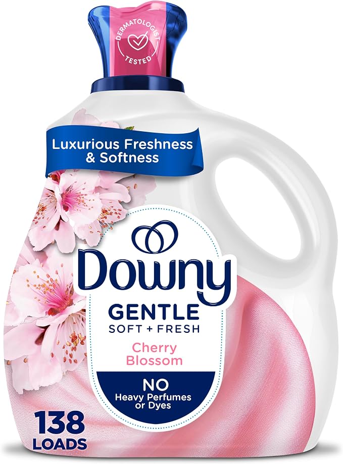 Downy Gentle Soft + Fresh Fabric Softener Liquid, Liquid Fabric Softener Designed to be Gentle on Skin, Cherry Blossom Scent, 93 fl oz, 138 loads