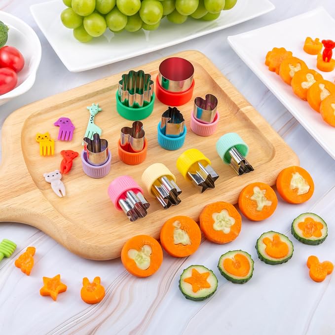 Fruit Cutters Shapes for Kids 22 Pcs, Mini Cookie Cutters Set, Vegetable Cutter with Food Picks | Mini Cookie Cutters Set, Stainless Steel & PP Plastic, Smooth Edge, Vegetable Cutter with Food Picks