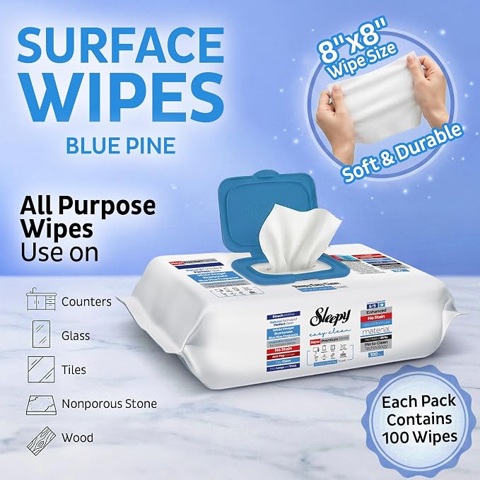 Sleepy Easy Clean XL Heavy Duty Cleaning Wipes (600 Count) – Chlorine-Free Bleach & Vinegar Formula – Large 8"x8" Multi Surface Scrubbing Wipes for Bathroom, Grout, Tile, Glass, Carpet Spots & Stain