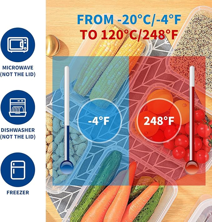 KIGI Food Storage Containers, 4-Sided Locking Lids, Airtight & Stackable, Ideal for Meal Prep, Lunch & Leftovers, BPA-Free Plastic, Multi-Size Multi-Use Set, 16 Pieces