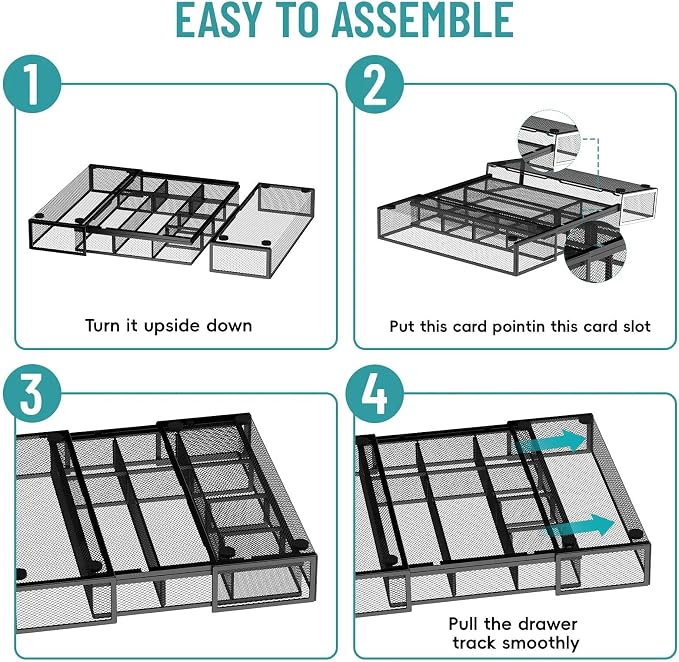Expandable Desk Drawer Organizer, 10 Adjustable Compartments, Black | Metal mesh drawer organizer tray with 5 removable dividers, expands from 8.74 to 16 in for office supplies, makeup or tools