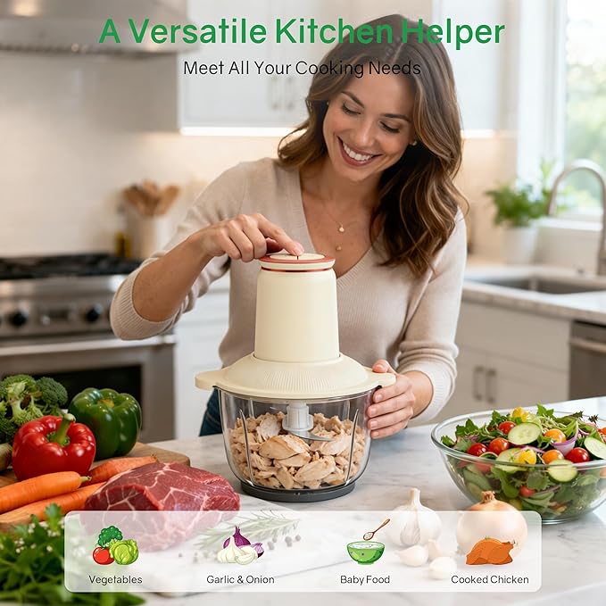 Food Processors 300W Electric Chicken Shredder Meat Grinder with Dual Blades and Full Copper Motor, 2L Food Chopper for Meat/Cooked Chicken Breast/Fish/Vegetable/Baby Food/Pet Food(Large) (2L)