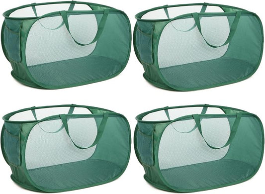 4 Pack Collapsible Laundry Baskets, Foldable Laundry Basket with Pocket, Durable Pop Up Hampers, Reinforced Handles Dirty Clothes Hamper for Laundry, Bedroom, Bathroom, Dorm, Travel or Camping Green