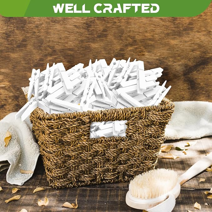 100 Pcs White Clothes pins - 2.9 Inch Wooden Clothespins Cheer Clips | Vibrant for Crafts Classroom Decorations Clothing Pictures Laundry Solid Wood No Splinters Fade‑Proof