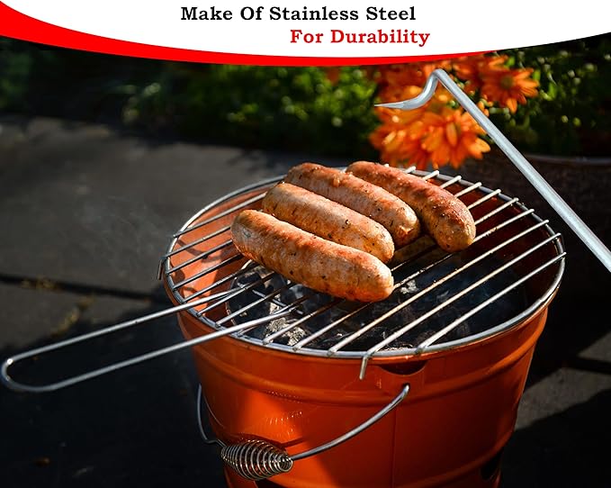 Food Flipper & Turners - Pigtail Flipper - 16 and 12 Inches BBQ Meat Turners - Long & Short 304 Stainless Steel Hook - Meat, Fish, Vegetable Cooking Set - BBQ Accessories - Barbecue Tongs - BBQ Fork