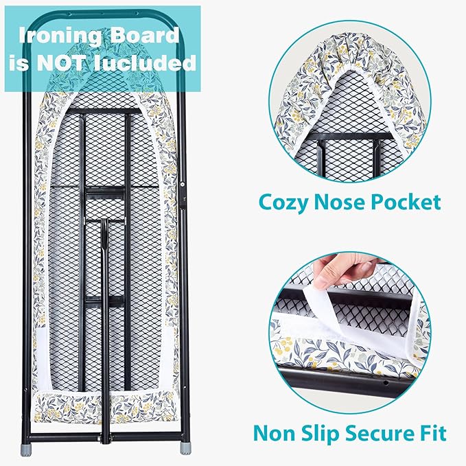 Seiritex Over the Door Ironing Board Cover 13 x 37 inch, Small Ironing Board Cover w Heat Reflective 3 Layers Thick Padding with Hook and Loop Fasteners (Flora)