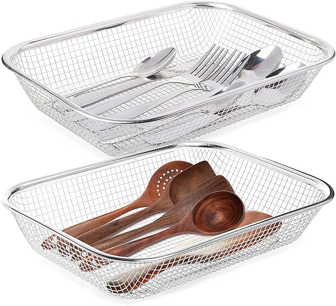 Utensil Drying Rack, 2 Pack Stainless Steel Utensils Holder Dishwasher Silverware Basket, Compact Dish Rack Chopsticks Spoons, Forks, Knifes Drainer Basket Organizer for Kitchen Counter, Medium