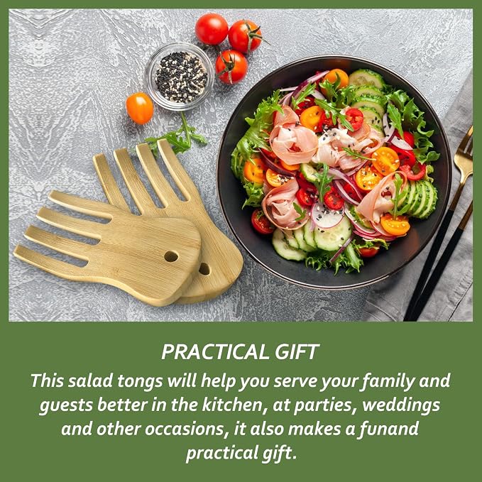 Bamboo Salad Servers,Cooking Utensil, Salad Spinner Tongs Set of 2 | Wooden Salad Spinner Tongs,Bamboo Salad Serving Utensils for Mixing,Tossing,Flatware›Servers Kitchen Cooking, 5.9x2.95x0.59in