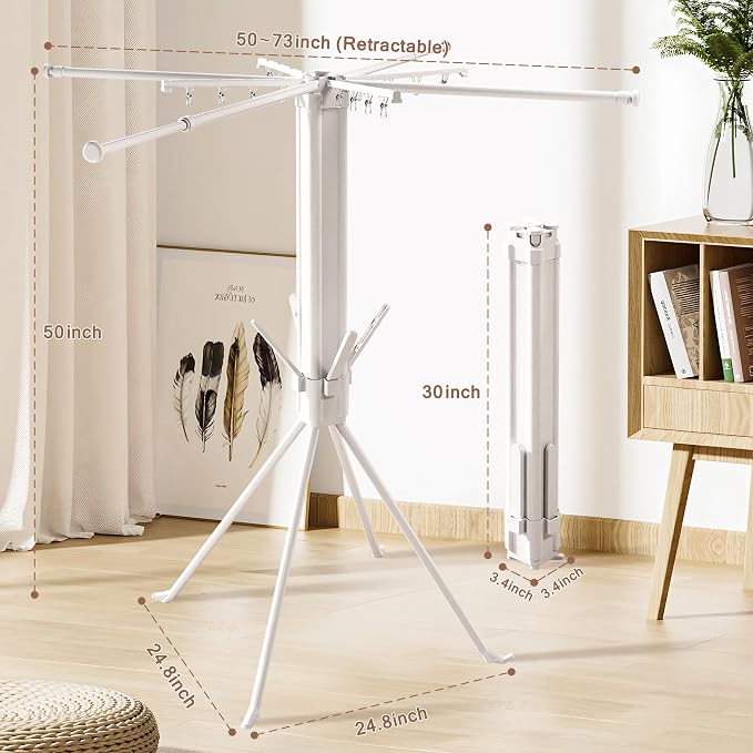 Multi-Functional 4-Leg Clothes Drying Rack, Large Capacity Foldable & Collapsible Laundry Rack, Portable Indoor Outdoor Drying Rack with Sock Clips & 4 Shoe Holders, Space Saving Stand