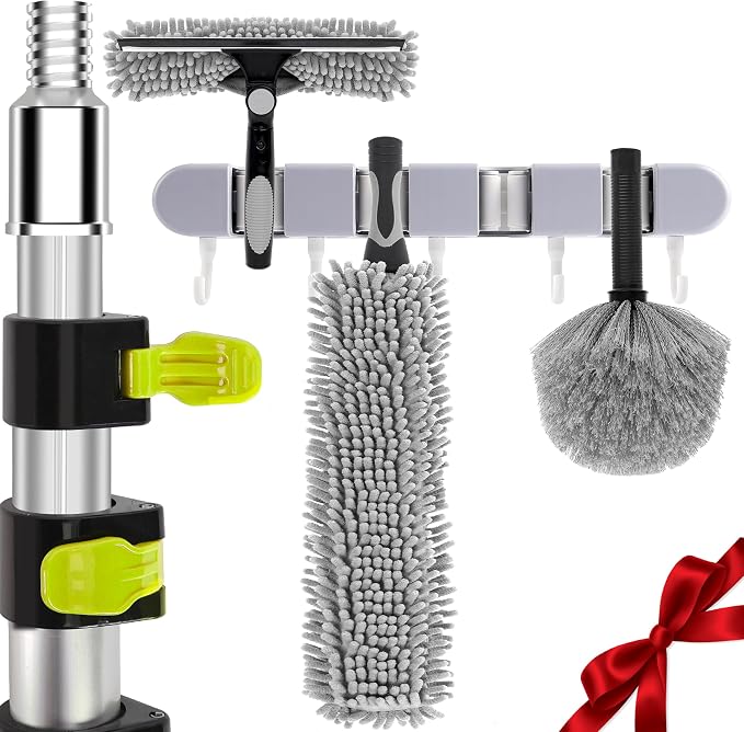【Upgrade Anti Rotation 】 20FT High Reach Duster Kit,Lightweight Aluminum Alloy Extension Rod,5-Piece Set,210° Steering Head Clean Various Angle,for Cleaning Ceiling,High Wall