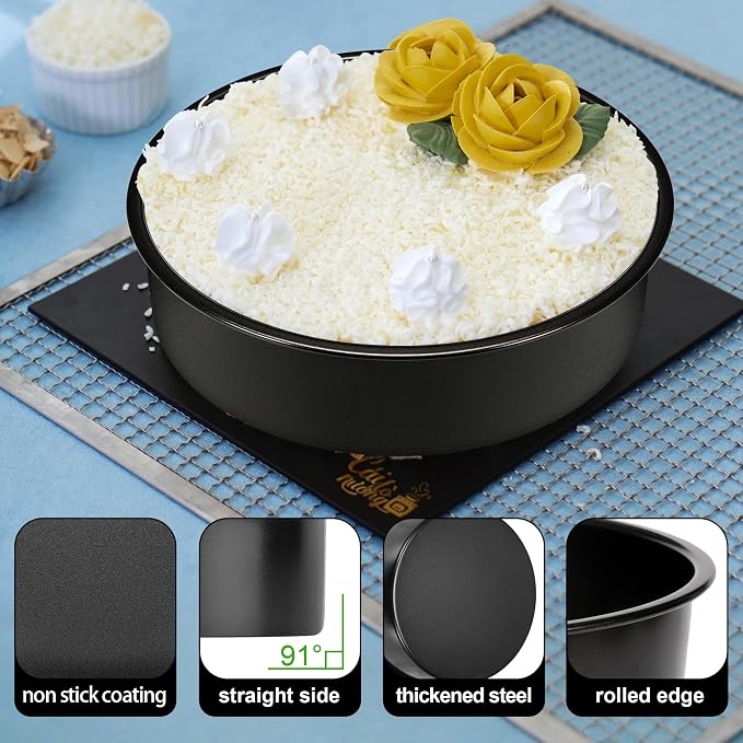 AWTBDP 8 Inch Cake Pan Set of 3, Nonstick Baking Pans Set with 100PCS Pre-cut Parchment Paper for Layer Cakes, Durable Round Cake Pans Sets for Baking for Birthday Christmas, Dishwasher Safe