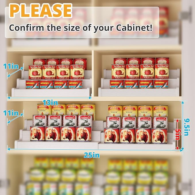 Expandable Bamboo Can Rack Organizer for Pantry, 3-Tier Adjustable Can Storage for Kitchen Cabinets, Soda & Canned Goods Holder for Pantry Organization, Holds Up to 24 Cans, White (Patent Pending)