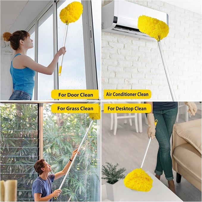 FONUNO Ceiling Fan Cleaner Duster High Ceiling Extended Fan Blade Cleaner | Reusable Microfiber Ceiling Fan Duster with Extension Handle from 13 to 50 Inch for Furniture Bookshelves Wall Door, Yellow