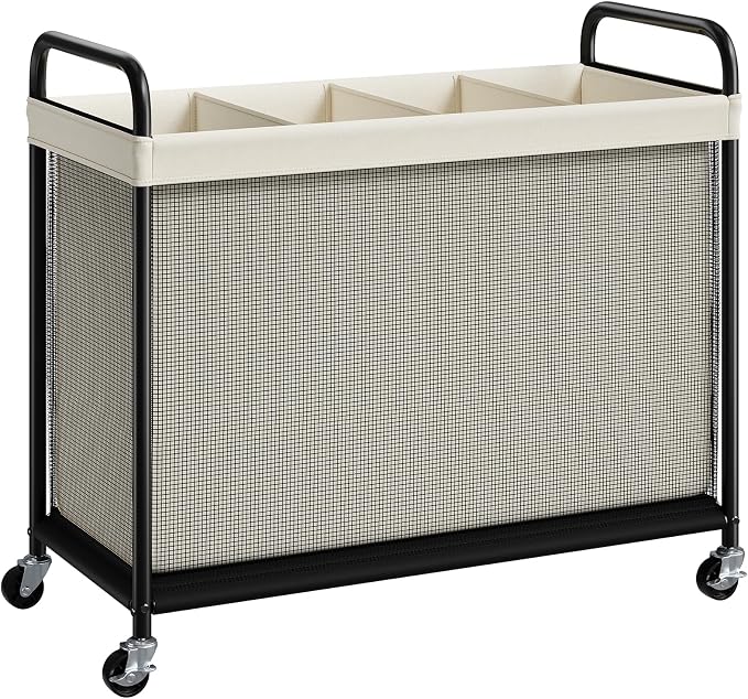 ELYKEN Laundry Hamper 4 Section, 140L Rolling Laundry Sorter with Wheels | Removable Washable Liner Bags, Sturdy Steel Frame and Metal Handle, 4 Divided Clothes Hamper Cart for Laundry Room & Bedroom