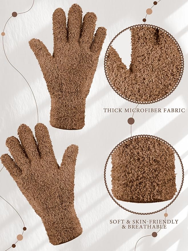 Patelai 3 Pairs Microfiber Plant Dusting Gloves Leaf Cleaning Gloves for Indoor Plants, Blinds, Furniture, House (Black,Brown,Dark Brown,Medium)