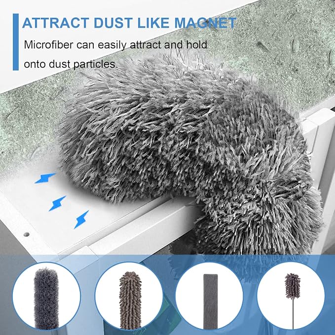 Upgraded Dusters for Cleaning (6pcs), Ceiling Fan Duster with 100" Thickened Extension Pole, Extendable Long Microfiber Duster for High Ceilings, Reusable & Washable Dusting Wand by OOSOFITT