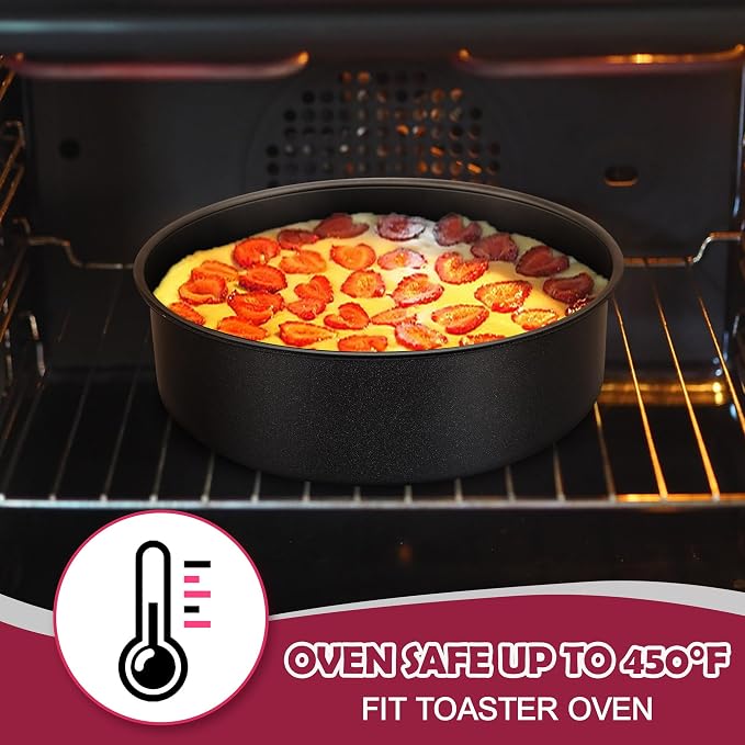E-far 8 Inch Cake Pan Set of 3, Nonstick Round Baking Layer Cake Pans, Stainless Steel Core & Non-Toxic Coating, 2 Inch Deep (Black)