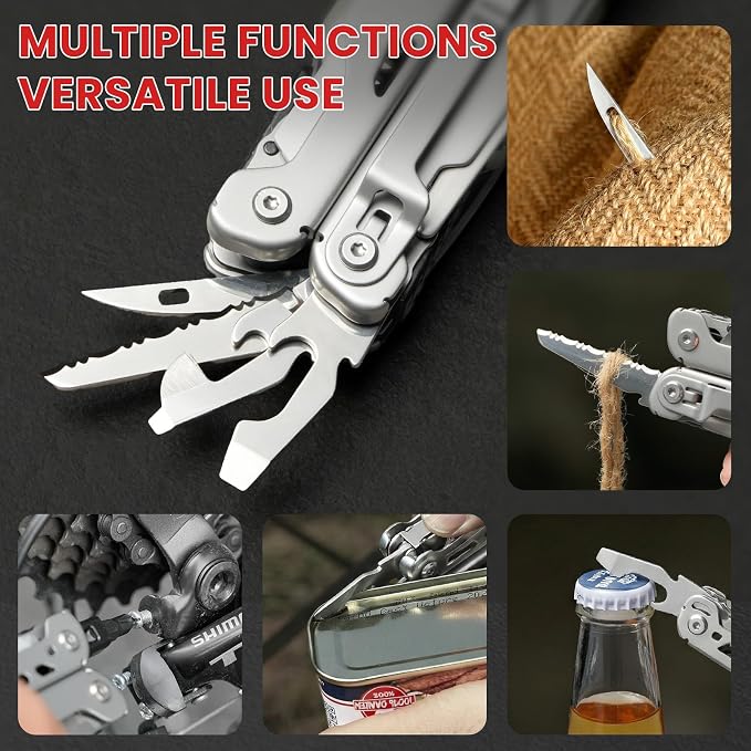 29-in-1 Multitool Pliers, Full-size, EDC Knife, Stainless Steel | Scissors, Damascus Pocket Knife, Nylon Sheath, Screwdriver Sleeve, Survival, Camping, Hiking, Repair, Practical Gift for Men