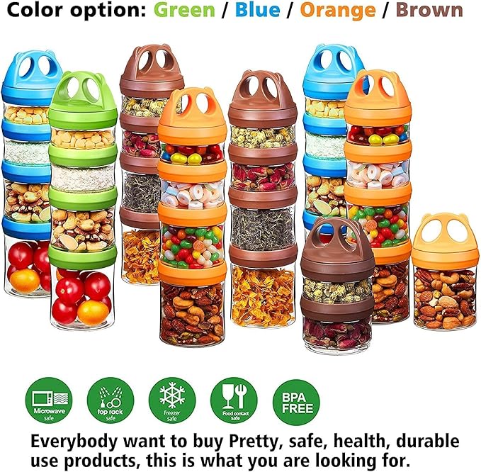 SELEWARE Stackable Snack Containers for Kids Toddlers Adults, Green Orange | Portable Food Storage Containers for Snacks Formula Powder Drinks and Travel, Twist Lock System Airtight Leak-proof BPA Free