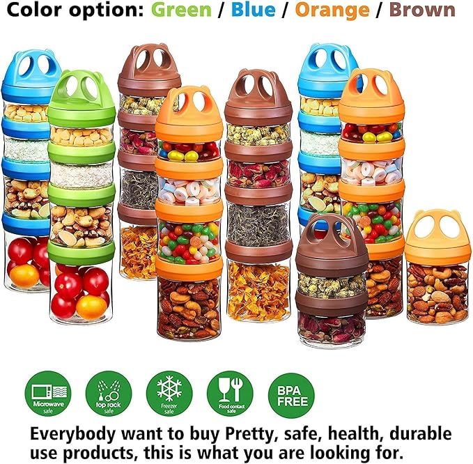 SELEWARE Stackable Snack Containers for Kids Toddlers Adults, Blue & Orange | Portable Food Storage Containers for Snacks Formula Powder Drinks and Travel, Twist Lock System Airtight Leak-proof BPA Free
