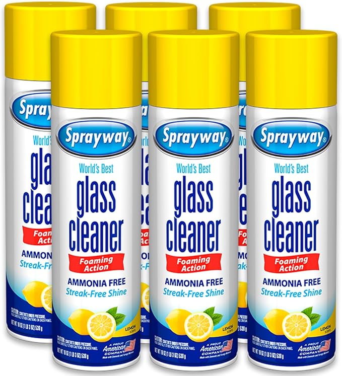 Sprayway Glass Cleaner Lemon Scent Foaming Aerosol Spray, 19oz, Pack of 6 | Ammonia-Free, Streakless, Fast-Acting | Cleans & Polishes Glass Surfaces | Removes Fingerprints, Dust, Dirt, Smoke Film | Ammonia-Free, Streak-Free Shine, Fast-Drying | for Win...