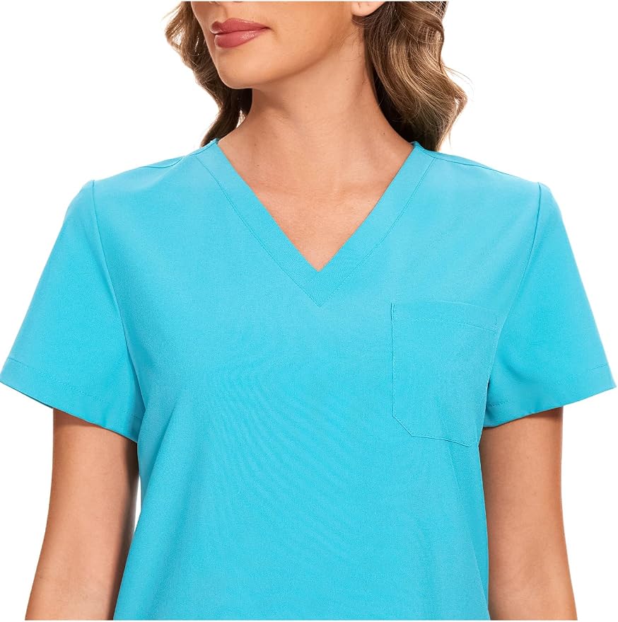 Scrubs Tops for Woman - Soft Stretch, V-Neck Tops | 3 Pockets, Side Split Design, Short Sleeve, Breathable & Lightweight Nursing Shirt, Easy-Care Fabric for All-Day Comfort