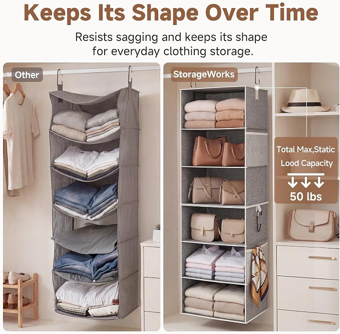 StorageWorks 6-Shelf Jumbo Closet Organizers, Two 3-Shelf Separable Hanging Shelves for Closet, 13" D x 15" W x 47 ¼"H，Gray