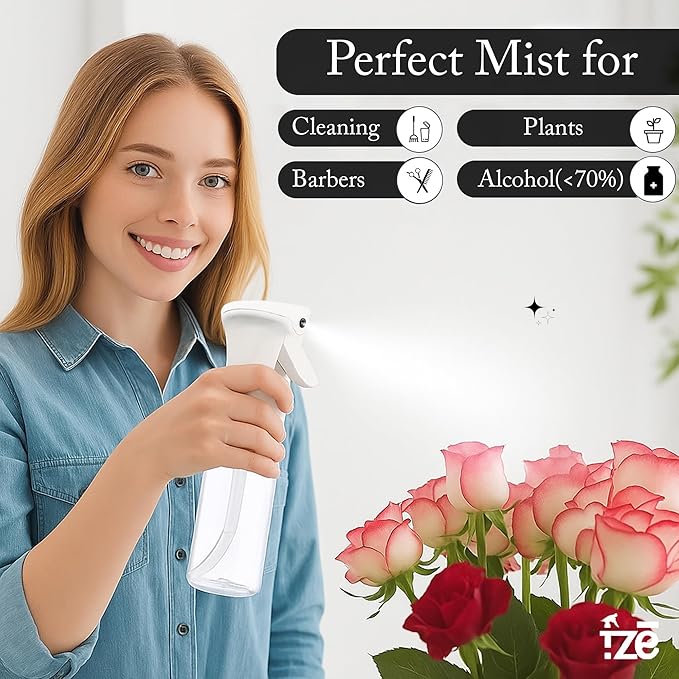 FZE® 300ml Spray Bottle Pack Of 1 - Fine Mist for Hair, Plants, Cleaning & Skincare- Continuous Spray Bottle for Gardening, Plants, Cleaning, and Misting