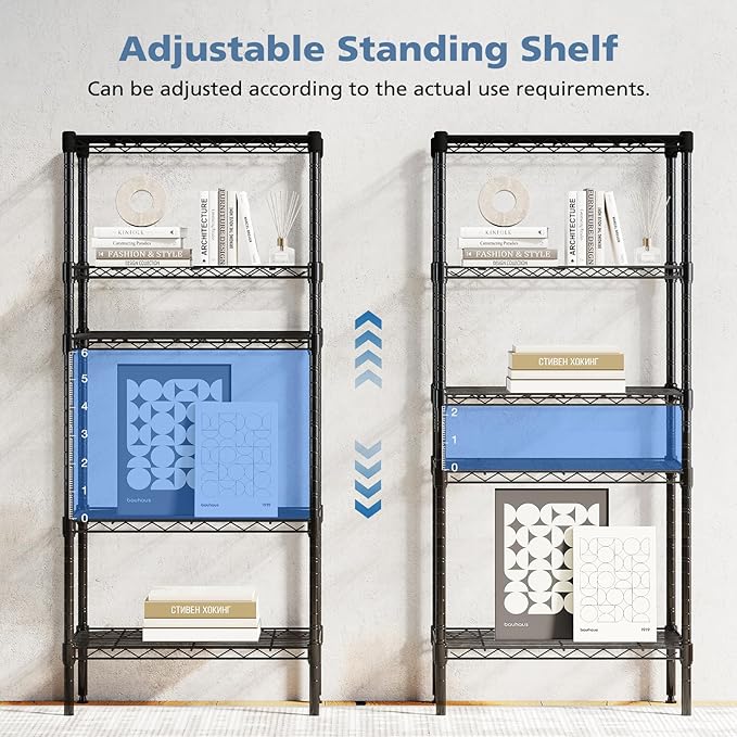 NEWBULIG 5-Tier Metal Wire Storage Shelves, Adjustable Heavy Duty Steel Shelving Unit, Freestanding Storage Rack Organizer for Kitchen, Pantry, Garage, Bathroom, 23.2" W x 13.4" D x 59.8" H, Black