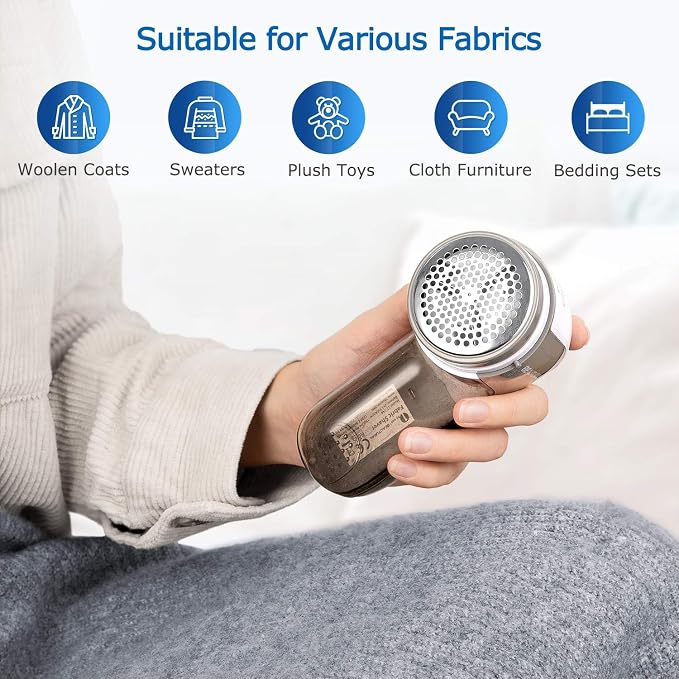 BEAUTURAL Fabric Shaver and Lint Remover, Portable Sweater Defuzzer | Battery Operated, 2 Speeds, 2 Replaceable Stainless Steel Blades, Remove Clothes Fuzz, Lint Balls, Pills, Bobbles