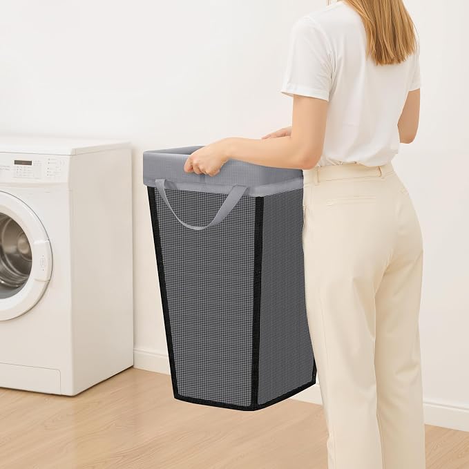STO STO 75L Laundry Hamper, Space Saving Freestanding Clothes Basket with Iron Frame, Dirty Clothes Storage Bin with Removable Washable Liner for Bedroom, Bathroom, Dorm, Closet, Apartment, Gray