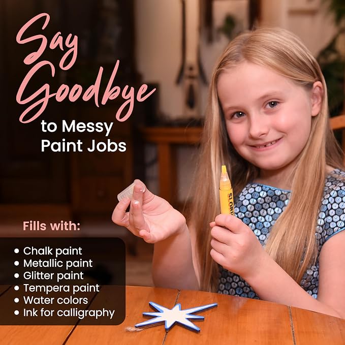 Slobproof Paint It! Decorating Pen, Refillable Paint Pens, Fine Tip, Home, Hobbies, Crafting, Scrapbooking, Fills with Chalk, Glitter, & Metallic Paints, Works on Wood, Fabric, Metal, Pack of 5