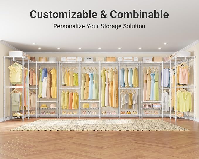 VIPEK V40 Plus Large Clothes Rack, 1300lbs Capacity Sturdy Metal Garment Rack, Clothing Rack with 6 Shelves & 4 Hang Rods, Adjustable Open Wardrobe Closet Organizer for Bedroom/Apartment/Retail, White