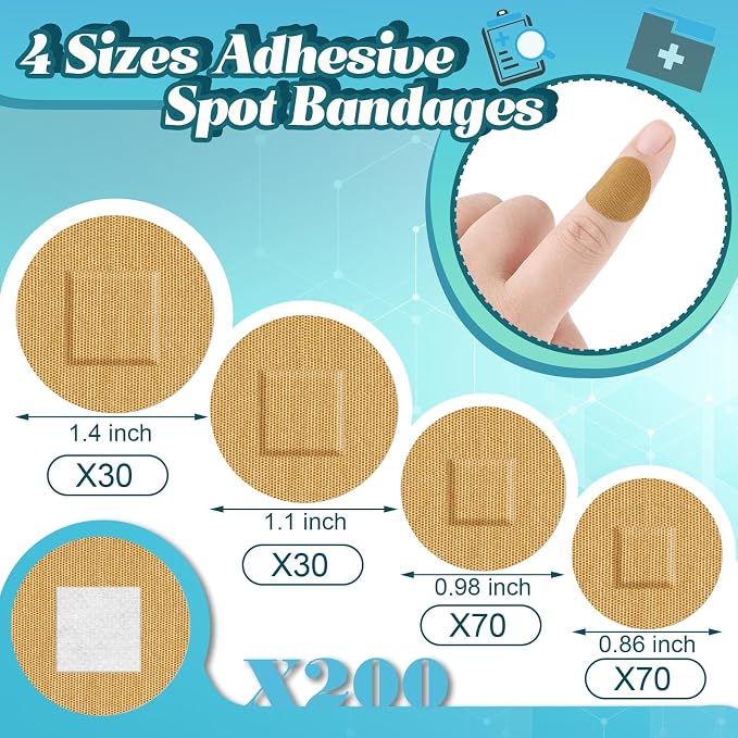 Funtery 200 Adhesive Spot Bandage 4 Sizes Round Flexible Fabric Adhesive Round Tan Non Latex Bandage for Wound Care and Hides Skin Spots Ideal for Small Incisions