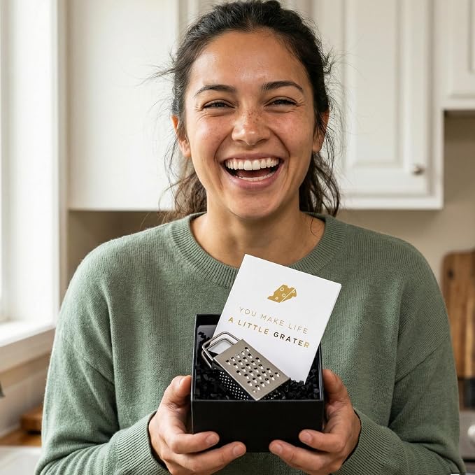 Mini Cheese Grater Gift Set 3 Pack - Funny Chef Gift, Friends, Coworkers, or Foodies | “You Make Life a Little Grater” Card, Mini Grater & Gift Box (3)
