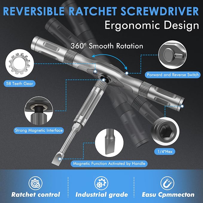 Asnish 34 in 1 Magnetic Screwdriver Set with Ratcheting Multi Bit | Repair Tool Kit with Interchangeable Bits, Precision Hand Tools for Electronics, Computer, Bike, Furniture & DIY Projects