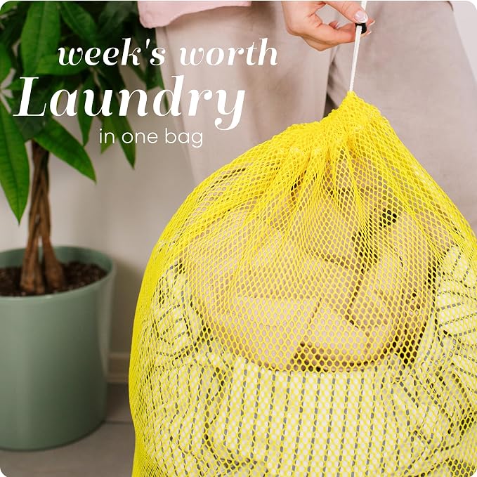 Handy Laundry Mesh XL Laundry Bag 24"x36" 2-Pack, Heavy Duty, Yellow | 2-Pack, XL 24x36 Mesh Laundry Bag, Secure Drawstring, Heavy Duty, Machine Washable, for Delicates Dorm Travel Storage, Yellow