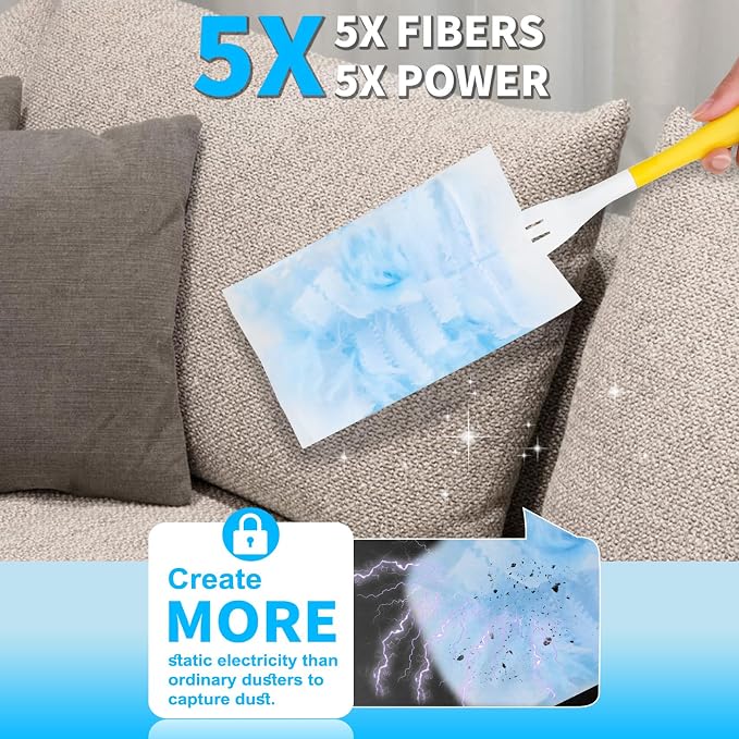 Duster Refill for Cleaning with 2 Handles, Heavy Duty Disposable Duster Kit | 80pack, Unscented Replacement Head Dust Removal Brush, for Electronics, Furniture, Blinds, Ceiling Fans, Walls