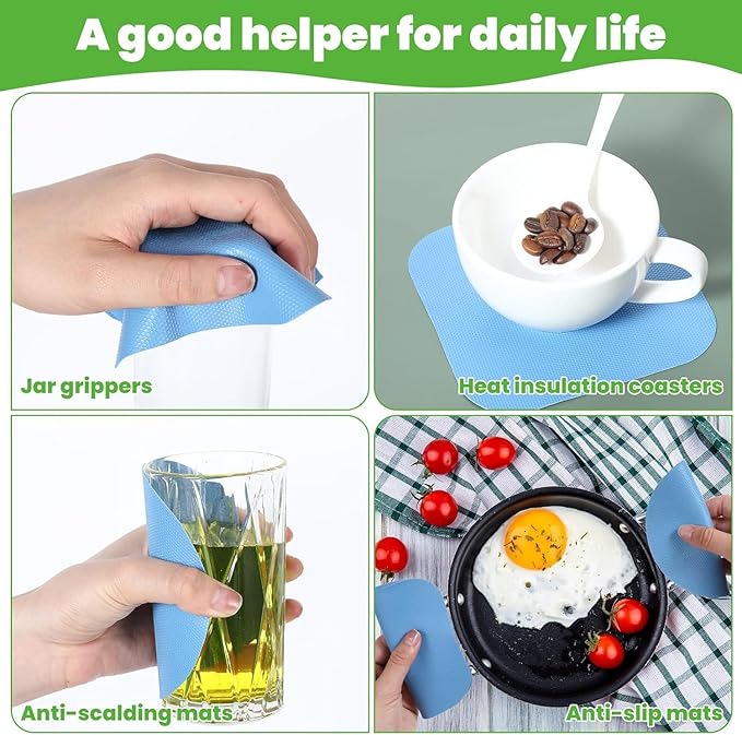 4 Pack Jar Opener, Silicone Bottle Opener Gripper Pads for Seniors with Arthritis, Green and Blue