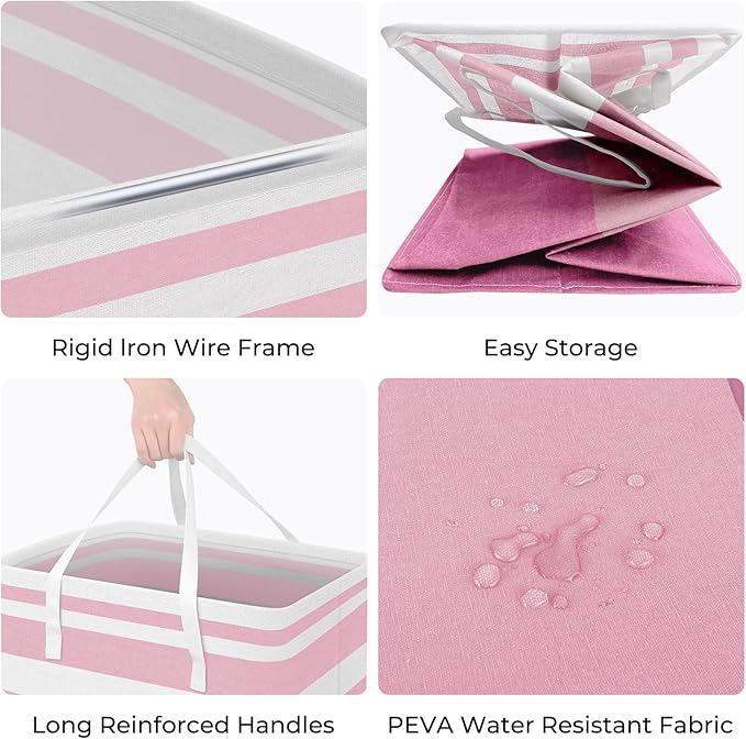 HomeHacks 2 Pack Large Laundry Baskets, Waterproof, Freestanding Laundry Hampers, Collapsible Clothes Hamper with Reinforced Handles in Laundry, College Dorm, Bathroom, Bedroom (Grey+Pink, 75Lx2)