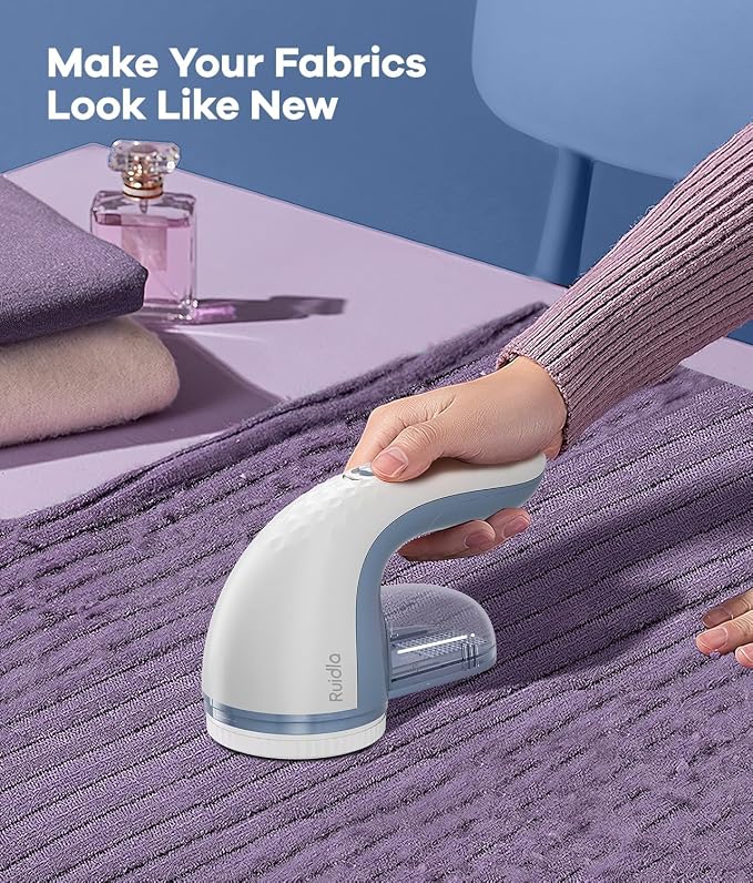 Ruidla Lint Remover, Fabric Shaver for Clothes and Furniture | Sweater Shaver with 6-Leaf Blades & Safety Lock, Lint Shaver Fabric Shaver 4 Times Efficiency to Remove Pilling(Blue)
