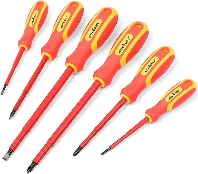 HORUSDY 6-Piece 1000V Insulated Precision Screwdriver Set, Magnetic Tip CR-V Electrician Tools with Cushion Grip TPR Handle for Electrical Applications