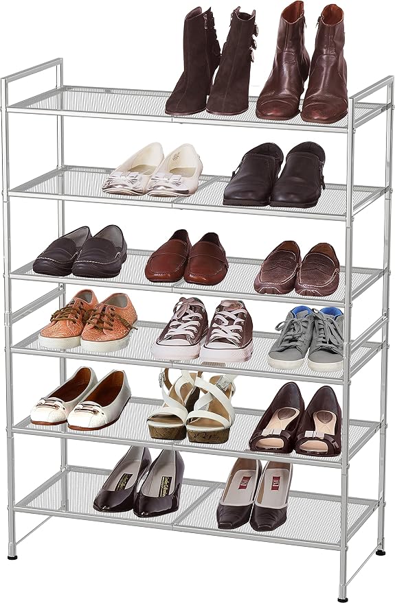 Simple Houseware 3-Tier Stackable Mesh Shoe Rack, Silver | 9 Pairs of Shoes Storage Organizer for Closet, Entryway, Garage & Corridor