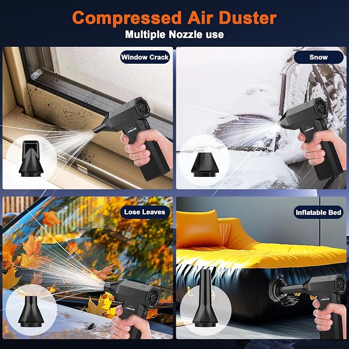 Compressed Air Duster-130000RPM Super Power Air Blower with Brushless Motor | 3-speed adjustable rechargeable Air Duster for PCs, Keyboards, Cars, Outdoor Use, the Home, and Clearing Snow and Leaves
