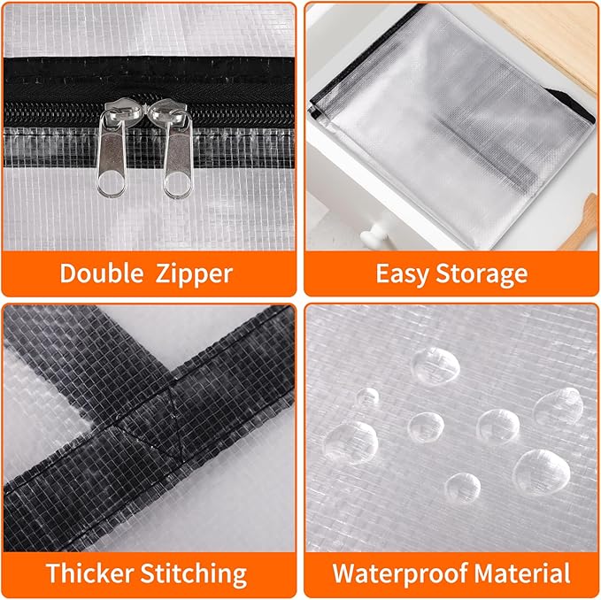 TasticTotes 8 Pack Clear Storage Bags for Comforter, Clothes & Bedding, 40L | Plastic Blanket Storage with Zipper & Handle, Foldable Moving Bags, Closet Organizer and Under-Bed Storage Containers