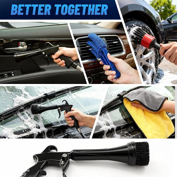 Tornado Air Blow Gun Kit, High Pressure Pneumatic Air Duster for Car Detailing, Metal Nozzle Car Cleaning Gun with Multi-Accessory Cleaning Kit for Interior, Engine and Workshop Cleaning