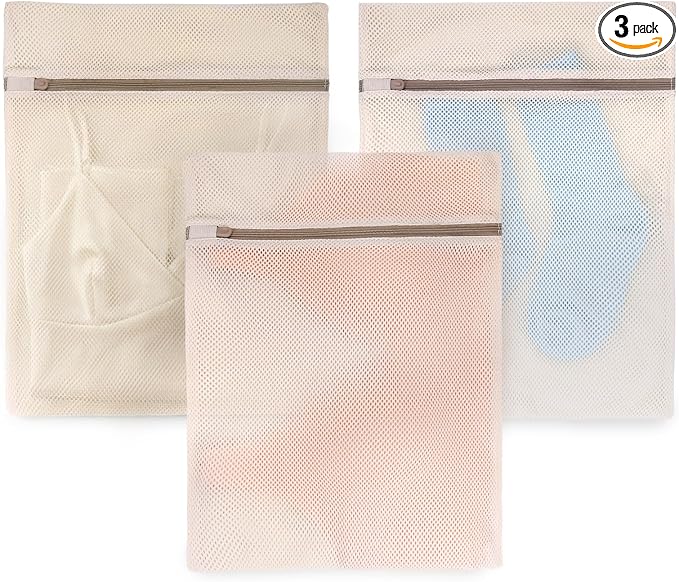 Muchfun Soft Cotton Mesh Laundry Bags for Delicates 12x16 Inches (3 Medium)