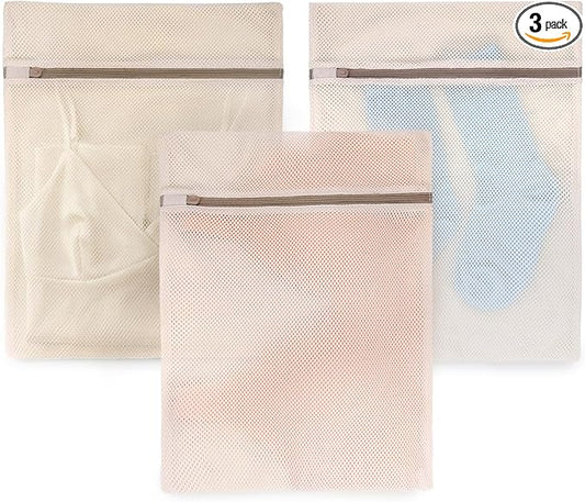 Muchfun Soft Cotton Mesh Laundry Bags for Delicates 12x16 Inches (3 Medium)